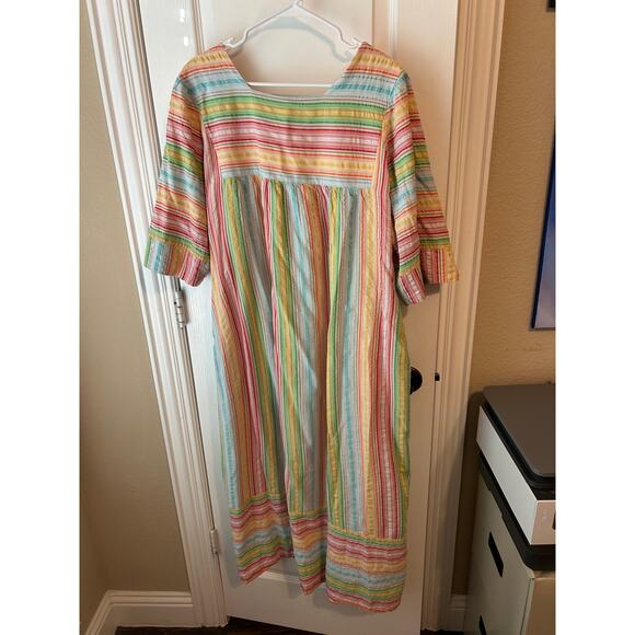 Sante Classics House Coat MooMoo Mumu Striped Rainbow Oversized - Picture 2 of 5